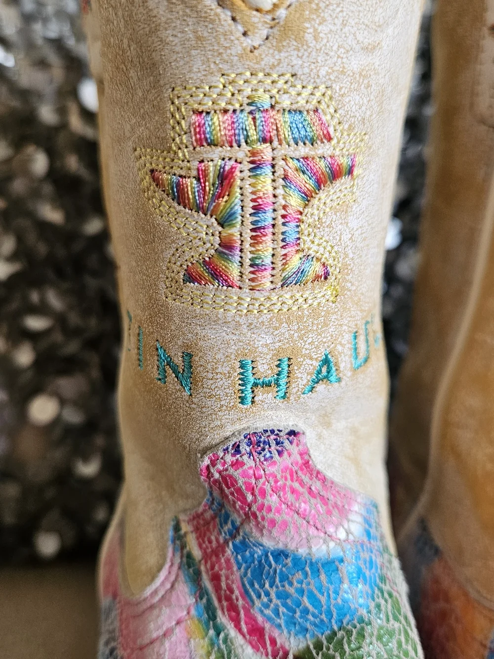Tin Haul Handmade Leather Kids Color Burst Square Toe Boots. Size Toddler 11